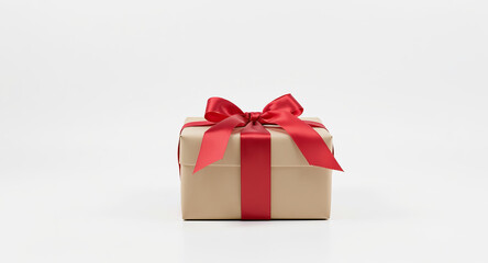 Obraz premium A beautifully wrapped gift with a vibrant red ribbon, perfect for holiday promotions, birthday greetings, or showcasing special occasion celebrations