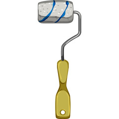 Pixel Art Paint Roller Tool with Yellow Handle and Textured Grey Roller Head Featuring Blue Stripes
