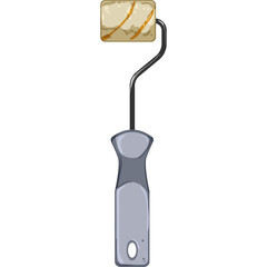 Pixel Art Paint Roller Tool with Gray Handle and Textured Roller for Painting and Decorating Projects Isolated on White Background