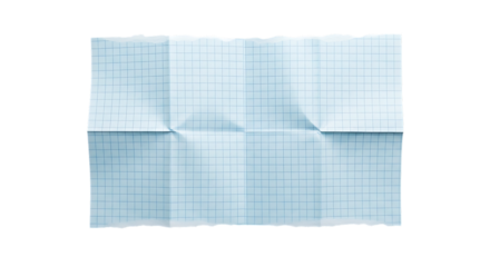 Folded and crumpled light blue grid paper with torn edges