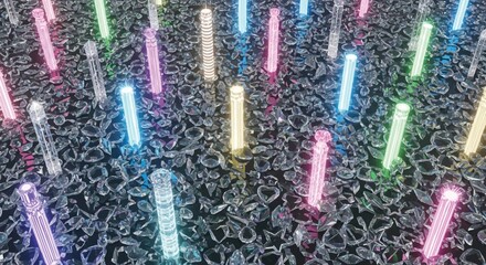 Glowing neon lines on cracked surface art 