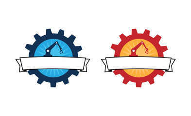 Gear and robotic icon on white background. stock illustration