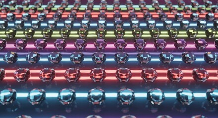 Faceted spheres with neon light stripes 