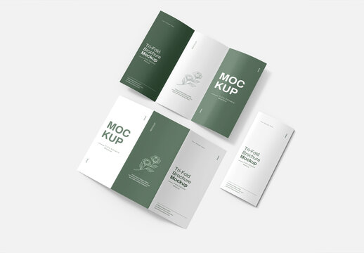 Tri-Fold Brochure Leaflet Mockup Set