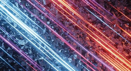 Faceted spheres with neon light stripes 