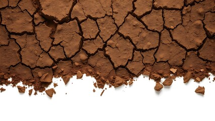 unanimity. Dry soil texture with cracked earth pattern isolated on white background. ESG reports, sustainability campaigns, designed for sustainability communications and ESG reporting.
