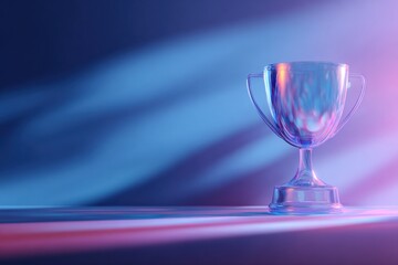 Illuminated Trophy Cup on Podium - Symbol of Achievement with Purple to Blue Gradient and Shadow Detail