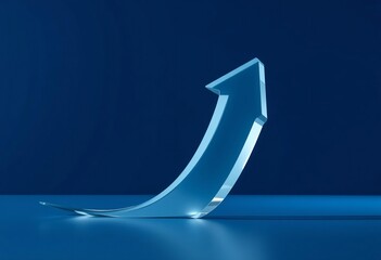 Blue arrow pointing up on white background symbolizing growth and success