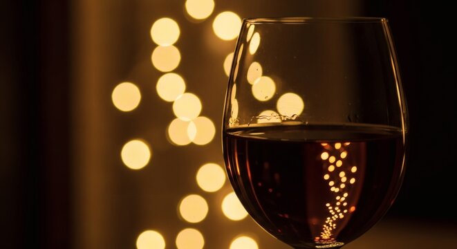Elegant Still Life Of Red Wine And Bokeh Lights For A Romantic Evening