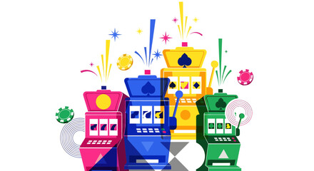 Colorful Slot Machines Celebrating Wins in a Vibrant Gaming Environment