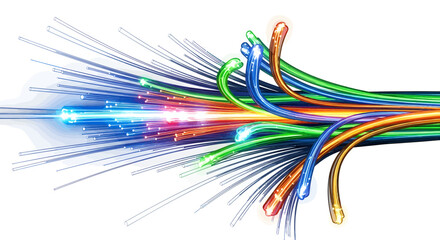 Dynamic Action of Fiber Optics, Technology, Digital Space, Illustration, Futuristic Environment, Close-Up View, Connectivity Concept