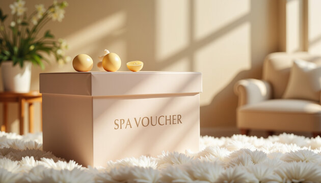 Spa voucher box with decorative elements in a cozy setting