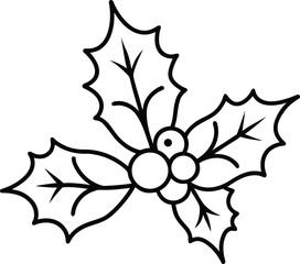 Holly leaves berries simple outline drawing christmas