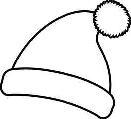 Simple black line art santa hat with pompom christmas