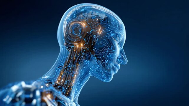 Human Brain Anatomy: A detailed, transparent illustration unveils the intricate structure of the human brain, showcasing its complex neural pathways and circuitry.