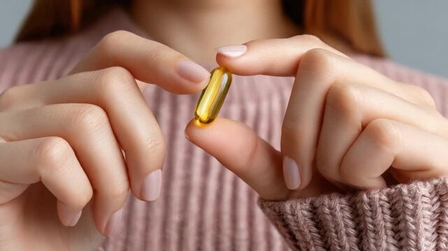 Nurturing Health: A close-up view captures a person's hands delicately holding a single, translucent capsule, representing a commitment to personal well-being and proactive healthcare.