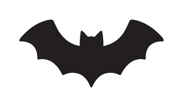 Black silhouette of a bat with outstretched wings on a white background