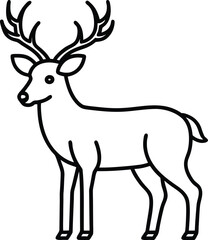 Black line art of a reindeer with large antlers standing 1