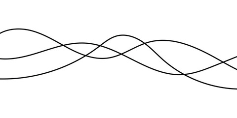 Thin curved wavy line stripes on white background. Abstract black flowing doodle lines. Isolated thin flowing wiggle lines on white background. EPS 10. 