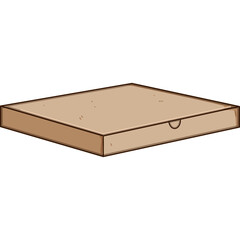 Simple Cartoon Pizza Box on Transparent Background Brown Cardboard Packaging Container Flat Design Style.