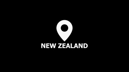White map pin icon with text NEWZEALAND on a black background new zealand location