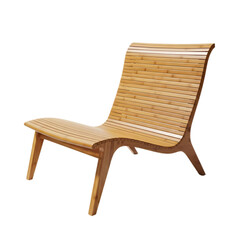 Modern wooden lounge chair with woven seat, isolated on transparent background