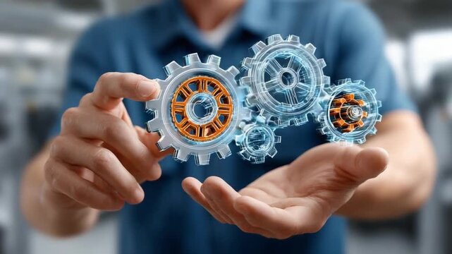 Mechanism in Hands: A visionary holds the intricate gears of innovation, symbolizing the essence of progress, problem-solving, and efficient machinery. A testament to engineering acumen and precision.