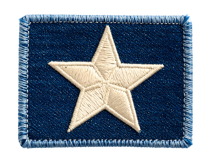 Embroidered star on blue denim rectangular patch