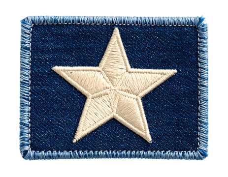 Embroidered star on blue denim rectangular patch - Powered by Adobe