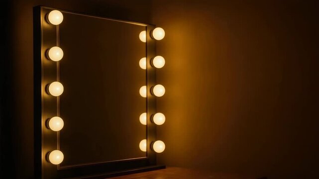 burlesque style mirror with glowing round bulbs flickering in warm golden light with copyspace concept of theater dressing room glamour lighting and vintage performance aesthetic