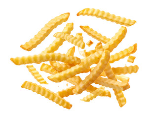 Pile of golden, ridged, fried potato sticks