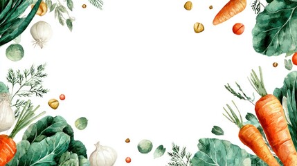 Watercolor vegetable frame with copy space for culinary or food related projects