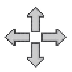 3d render Pixel art move cursor icon. Four-way navigation arrows for dragging, moving, or interface control.