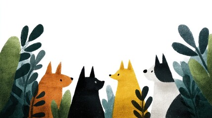 Colorful dog illustration with leaves copy space for design and advertising