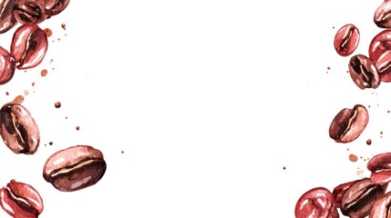 Watercolor coffee beans isolated on white background with copy space