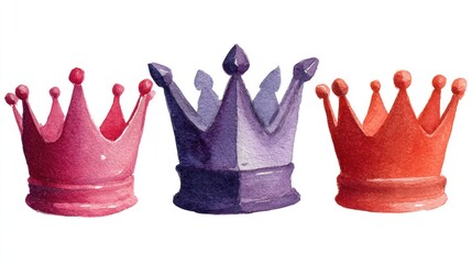 Watercolor crowns illustration vibrant colors symbolic design isolated objects