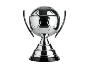 Gleaming metallic trophy shaped like a soccer ball on pedestal