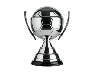 Gleaming metallic trophy shaped like a soccer ball on pedestal