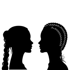 Female Silhouette Profile Design. Black Illustration of Two Women Facing Each Other