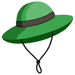 Green Sun Hat Design. Stylish Wide Brim Headwear Illustration