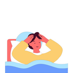 Person Resting in Bed Holding Head.  Representing Tiredness, Relaxation and Morning Routine