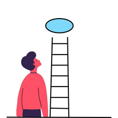Man Looking Up at Ladder Leading to Blue Circle