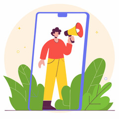 Man Holding Megaphone Inside Smartphone Illustration