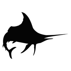 Stylized Fish Silhouette Design. Swordfish Shape in Bold Black Minimal Art Style