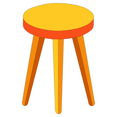 Simple Wooden Stool Design . Modern Minimal Furniture Illustration Showing Three Legged Round Seat