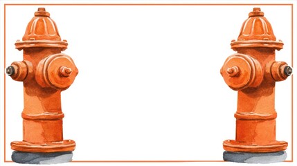 Watercolor illustration of two orange fire hydrants on white background