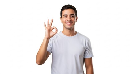 Naklejka premium Young Brazilian man isolated on white background making �OK� gesture 