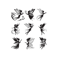 Black Color Snow Fairy Silhouette Vector Illustration.