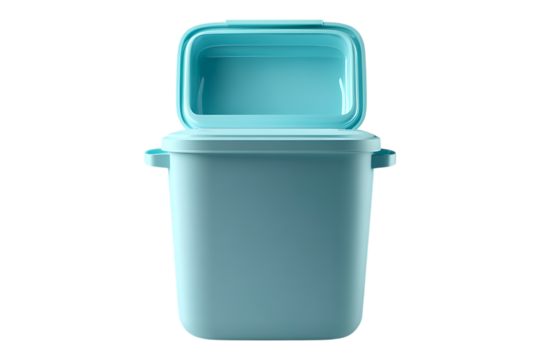 blue Ice bucket Portable refrigerator, plastic material, open lid on transparent background
