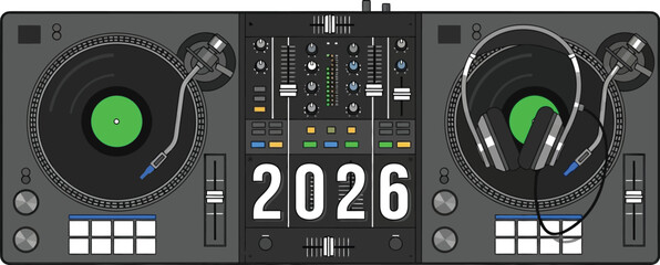 Djmixerwithheadphonesisolatedonwhitebackgroundfortheyear2026